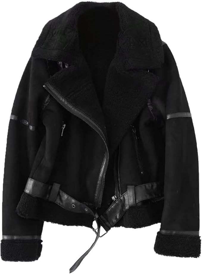 LY VAREY LIN Women's Faux Shearing Moto Jacket Thick Lined Parka Winter Shearling Coat Leather Ja... | Amazon (US)