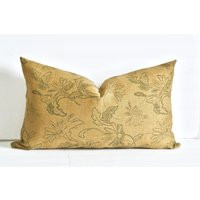 Floral Lumbar Pillow Cover Green & Tan Jacquard Tapestry 14x24 | Etsy (US)