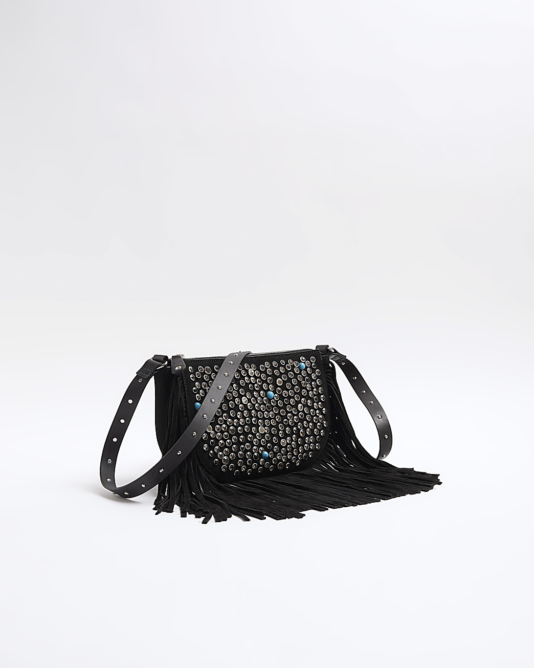 Black leather studded cross body bag | River Island (UK & IE)