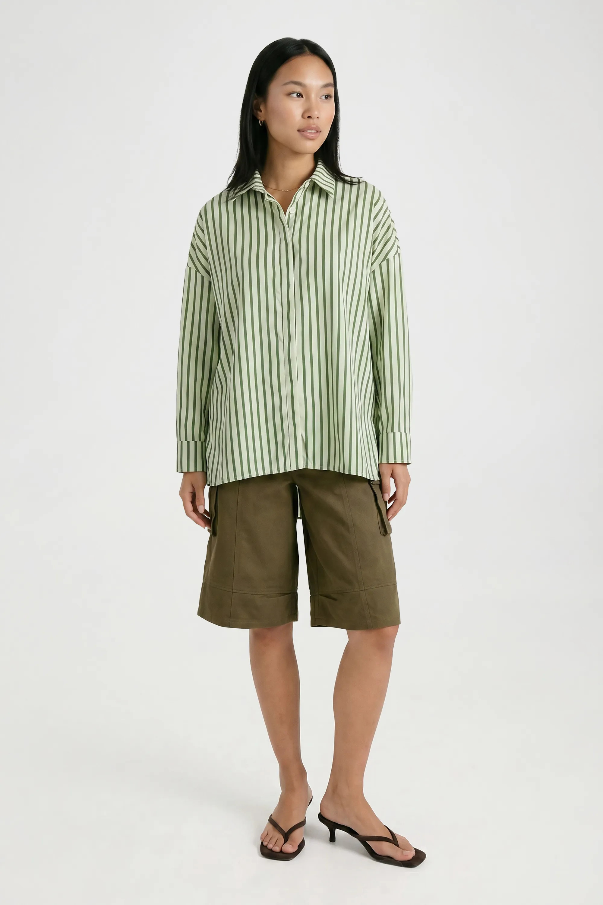 Green Stripe Drop Shoulder Oversized Shirt | Boohoo USA | boohoo (US & Canada)