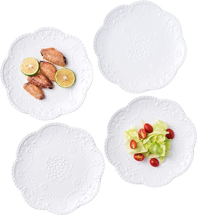 Jusalpha Embossed Lace Porcelain Plate-Dinner Plate Set, Pasta/Salad/Dessert Plate Dishwasher Mic... | Amazon (US)