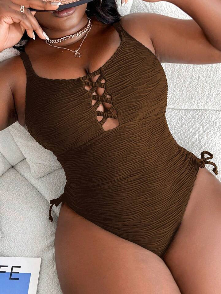 SHEIN Slayr Plus Size Women's Solid Color Cross-Bust One-Piece Swimsuit With Sexy Straps For Vaca... | SHEIN