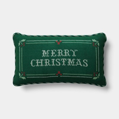 Merry Christmas Cross Stitch Pillow Evergreen - Threshold™ | Target