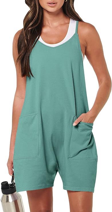 ANRABESS Women's Summer Casual Sleeveless Rompers Loose Spaghetti Strap Shorts Jumpsuit with Pock... | Amazon (US)