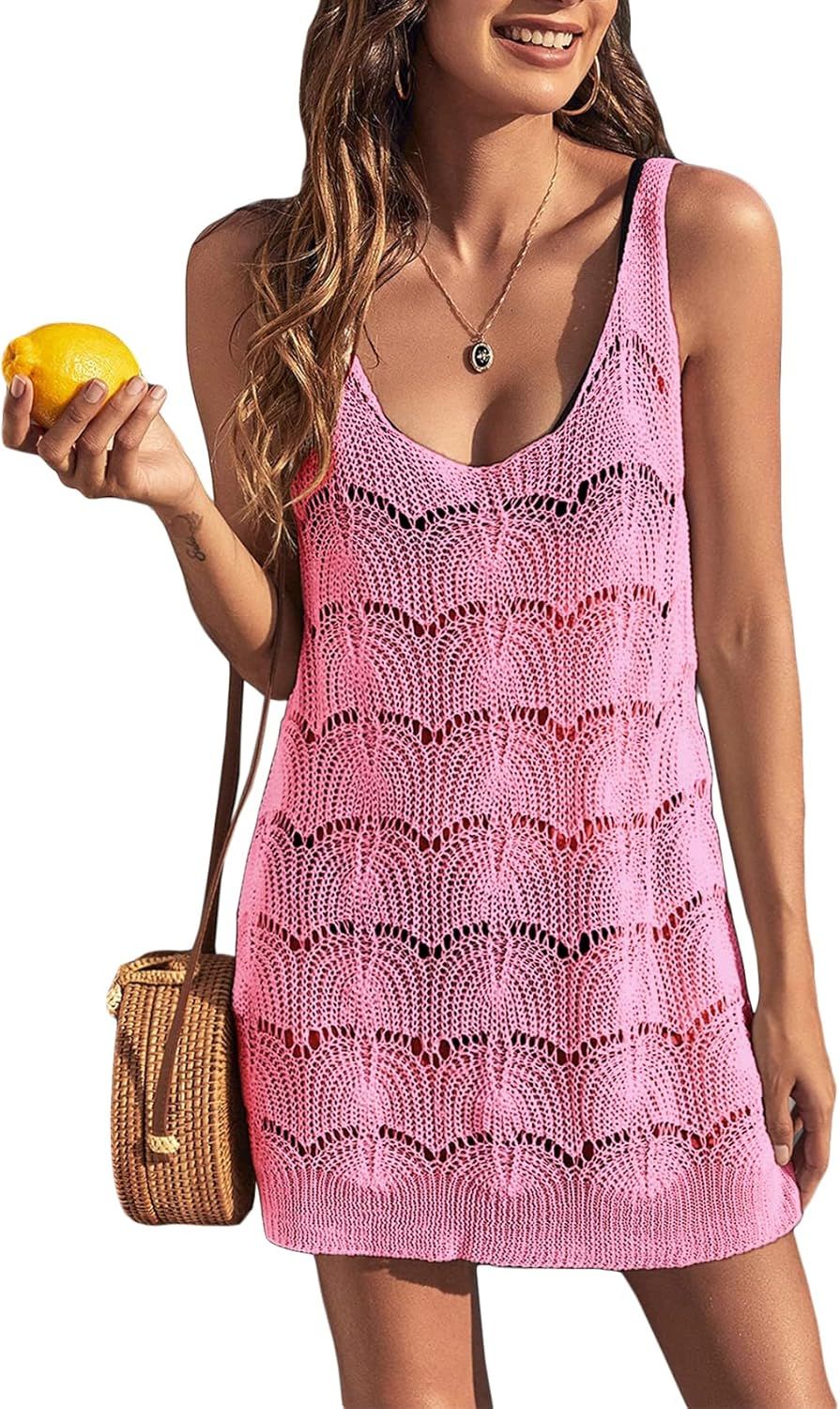 Womens Sexy Crochet Cover Up Swimwear Mesh Dress See Through Fishnet Beach Swimsuit Top | Amazon (US)