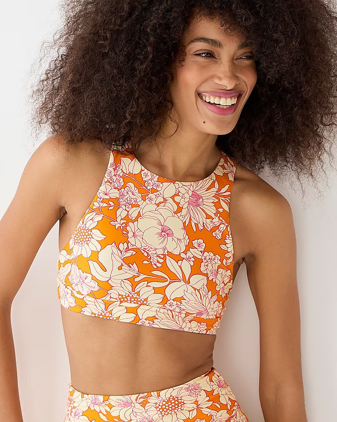 Crop swim top in orange floral | J. Crew US