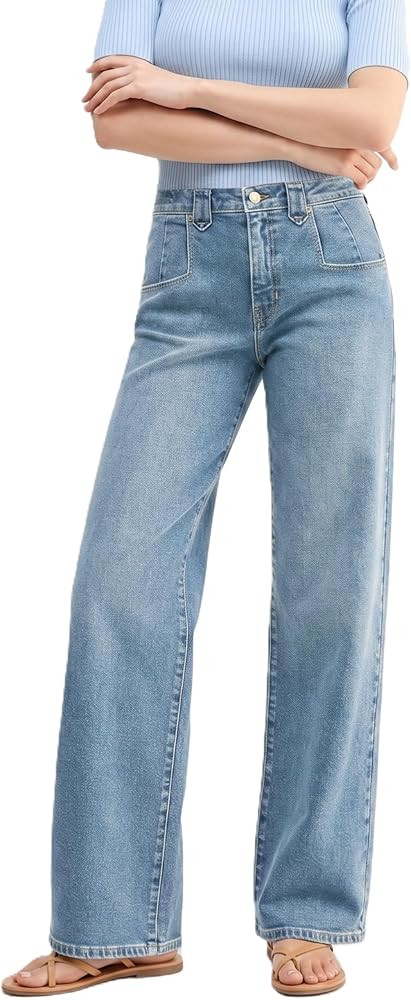 EMMIOL Womens Jeans Straight Leg,Mid-High Rise Baggy Denim Pants,Boyfriend Wide Leg,Loose Fit wit... | Amazon (US)