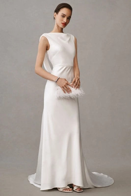 Jenny by Jenny Yoo Nessa High-Neck Draped Open-Back Satin Wedding Gown | Anthropologie (US)