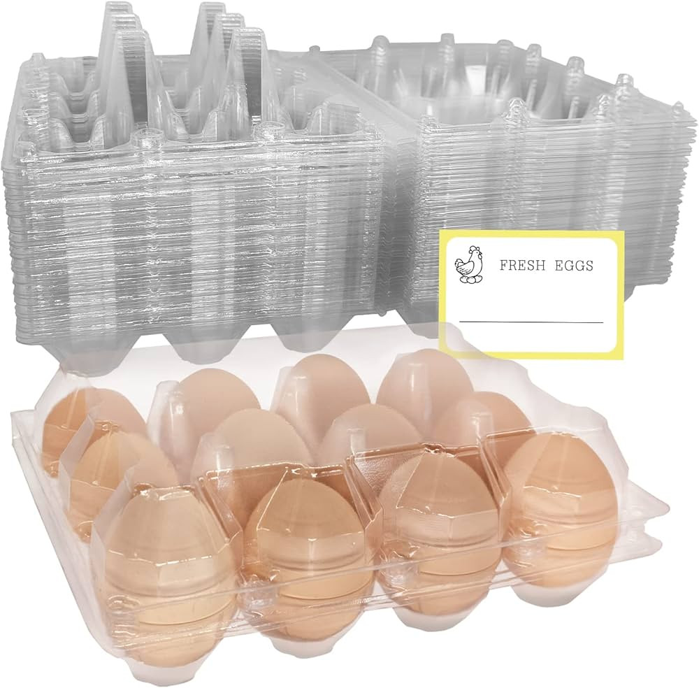 Egg Carton for Large Eggs 30 Packs with Sticker Labels, Each one hold 12 Eggs, Plastic Egg Carton... | Amazon (US)