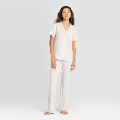 Women's Snakeskin Print Beautifully Soft Short Sleeve Notch Collar and Pant Pajama Set  - Stars A... | Target