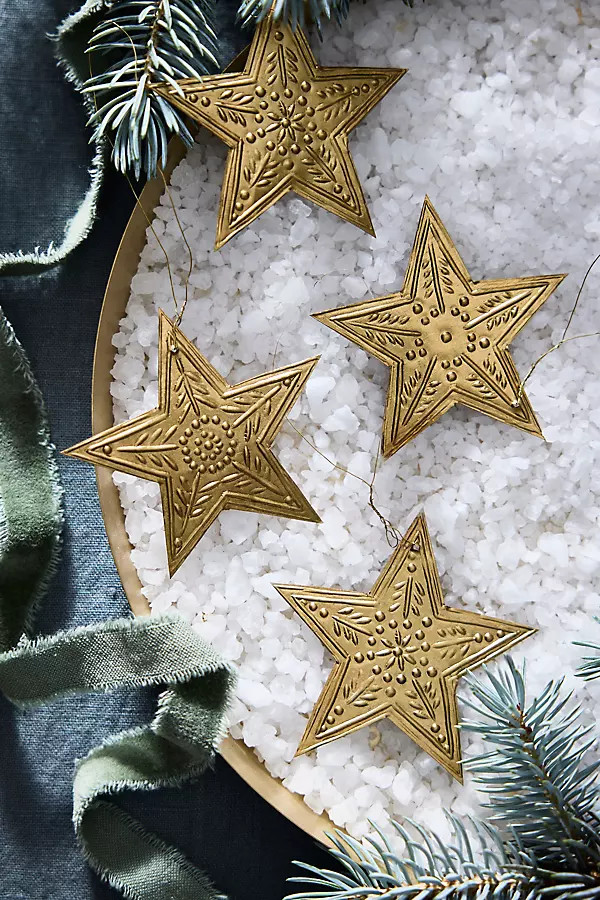 Punched Metal Star Ornaments, Set of 4 | Anthropologie (US)