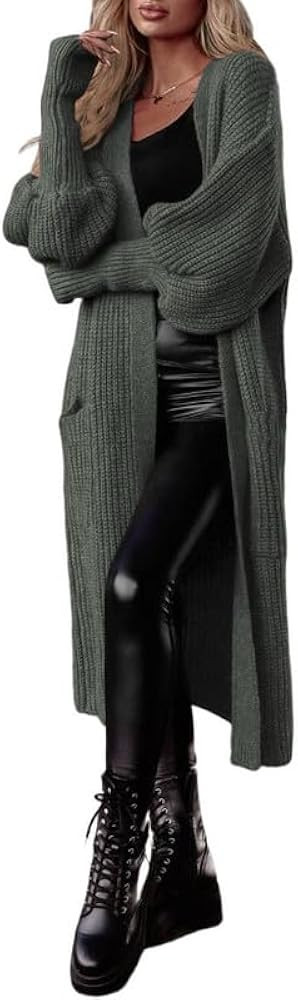 Dokotoo Womens 2023 Winter Fall Chunky Knit Long Cardigan Sweaters Open Front Coats with Pockets | Amazon (US)