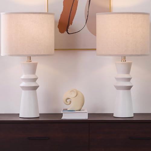 EUO 24.75" White Lamps for Living Room Set of 2, Modern Ceramic Table Lamps for Bedroom Set 2, Rustic White Table Lamps for Nightstand, Farmhouse Lamp for Bedside, End Table Lamp, Office Desk Lamps | Amazon (US)