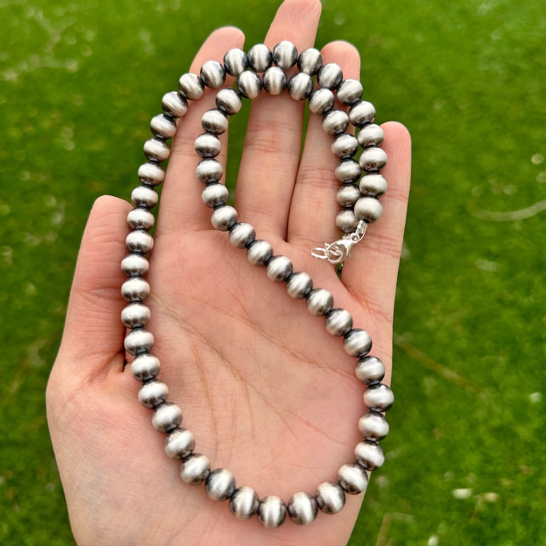 8mm Southwestern 925 Sterling Silver Pearls Bead Necklaces navajo Style - Etsy | Etsy (US)