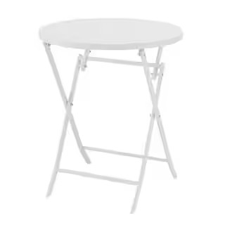 Mix and Match 24.6 in. White Metal Folding Round Outdoor Patio Bistro Table | The Home Depot