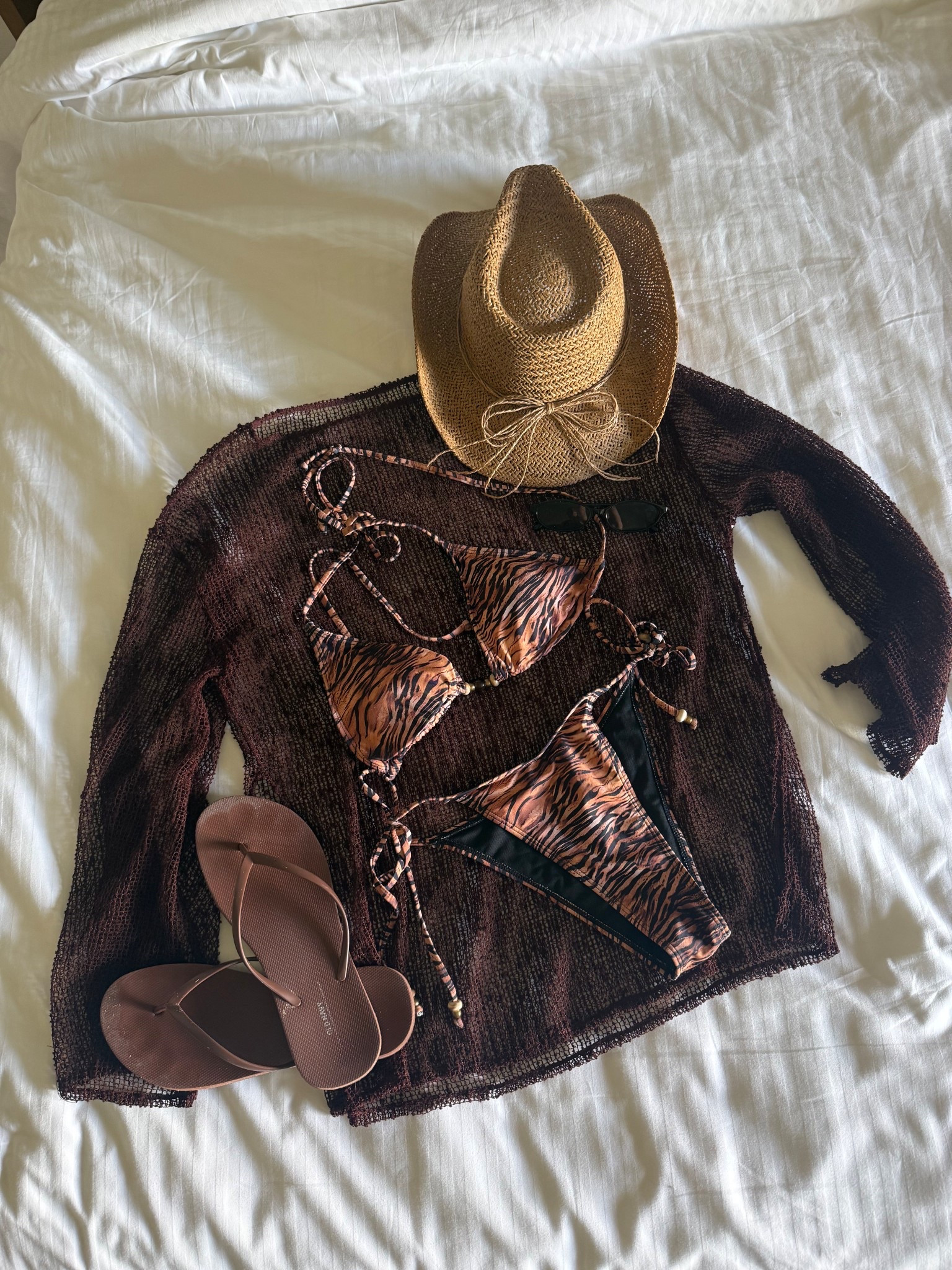 Beach outfit, all from Amazon! Bikini is not fully family trip friendly but still has a little booty coverage 