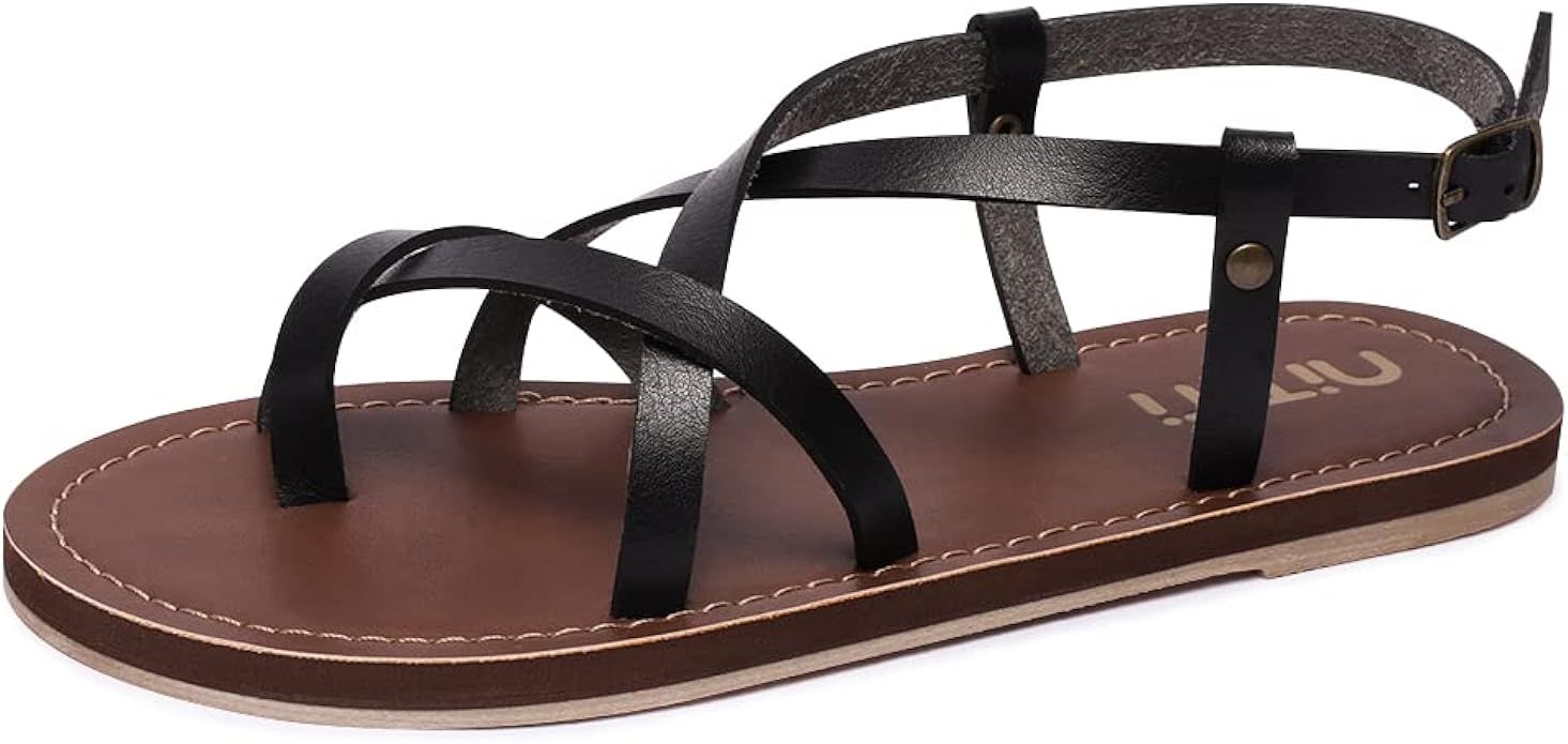 NITTI Women's Gladiator Flat Sandals | Fisherman Cross Strappy Sandals | Roman Ankle Strap Sandal... | Amazon (US)