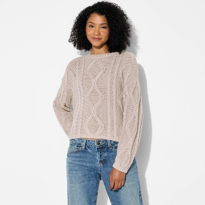 Women's Crewneck Cotton Cable Pullover Sweater - Wild Fable™ | Target