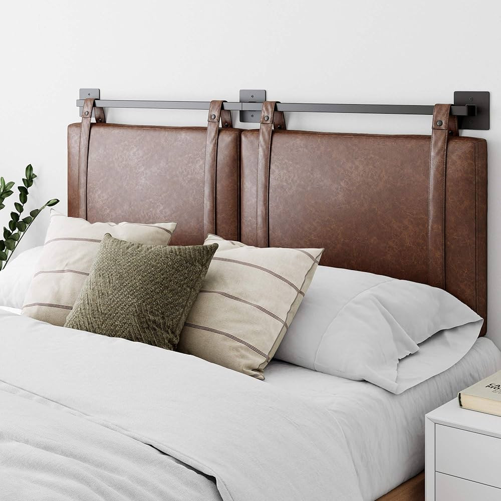 Nathan James Harlow Modern Wall Mount Hanging Headboard, King, Brown Faux Leather | Amazon (US)