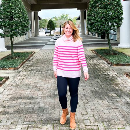 Pink on pink? Yes! Love this pink striped mock neck tunic sweater from Loft! Perfect cozy outfit for these cool temps. Plus, can’t complain when I get to wear black leggings.



#LTKcurves #LTKsalealert #LTKSeasonal