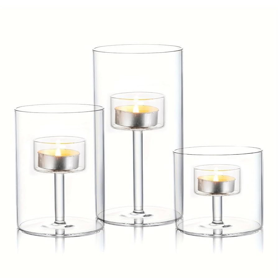 Glass Hurricane Candle Holder, 3pcs Clear Cylinder Candle Holders Bulk for Pillar Candles, Open E... | Amazon (US)