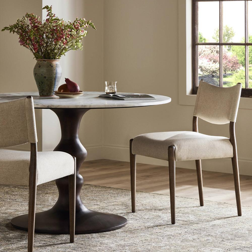 Odelia Modern Classic Cream Performance Brown Wood Dining Chair | Kathy Kuo Home