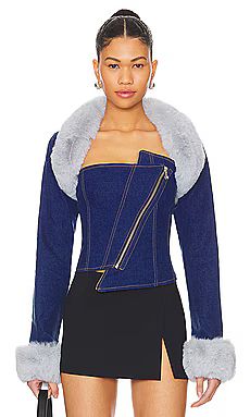 OW Collection Denim Detachable Corset Jacket in Dark Wash Denim from Revolve.com | Revolve Clothing (Global)