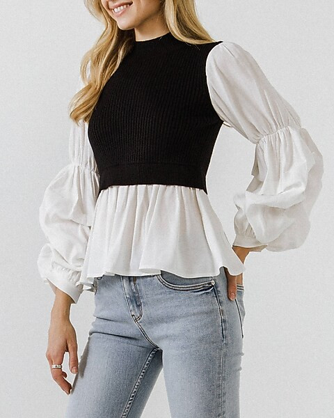 English Factory Knit Woven Combo Top | Express