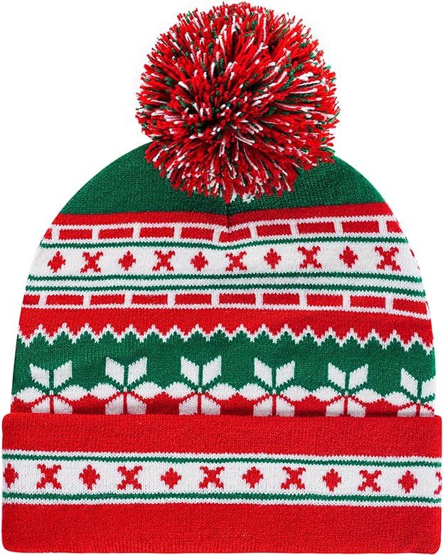 hoyuwak Red Beanie with Pom Pom Christmas Hat Winter Hat Knit Cap for Men Women Holiday Party Xma... | Amazon (US)