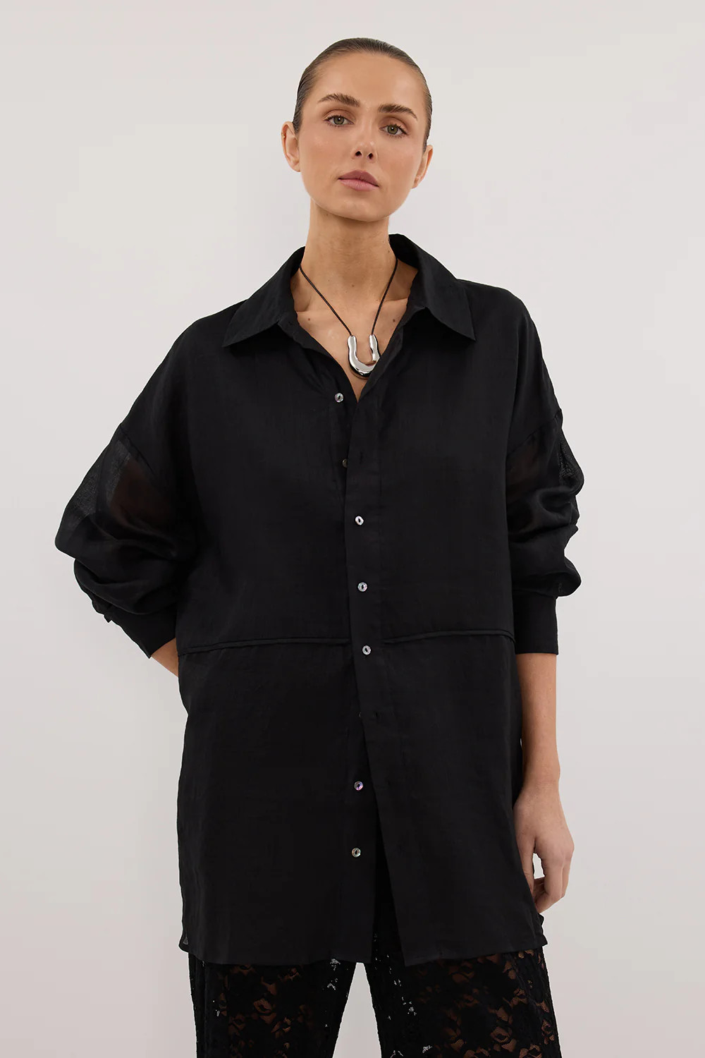 GIGI BLACK RAMIE LONG SLEEVE SHIRT | DISSH