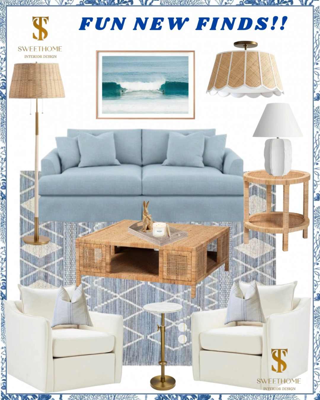 Cozy coastal sitting room inspired by California coastal style. Neutral layered textures with a woven sideboard, beige chenille swivel chair, round quartz coffee table, and soft tan rug (available in 6x9, 8x10, 9x12, 11x14). Finished with coastal wall art, beach photography prints, wood bead chandelier, white ceramic lamps, and Etsy pillow covers for that relaxed, lived-in feel.

And if you want a light hashtag set (not spammy):
coastal living room,calicoastal,neutralcoastal,coastalhome, livingroomdecor
coastalstyle, layeredneutral
cozyhome, serenalilyinspired
grandmillennialstyle 

 #LTKootd #LTKHome #LTKSaleAlert