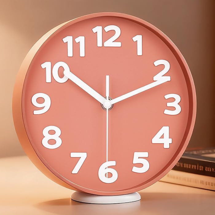 8-Inch Pink Modern Wall Clock \u2013 Silent Non-Ticking, 3D Large Numbers, Accurate Timekeeping |... | Amazon (US)