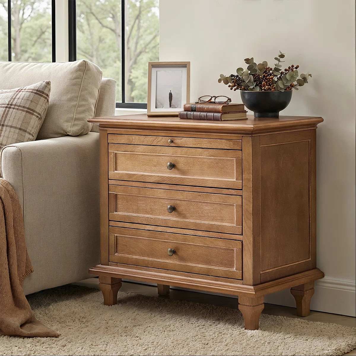 Arthelia Traditional 28.37''W 3-Drawer End Table with Charging Station and Pull-out Shelf | Wayfair North America