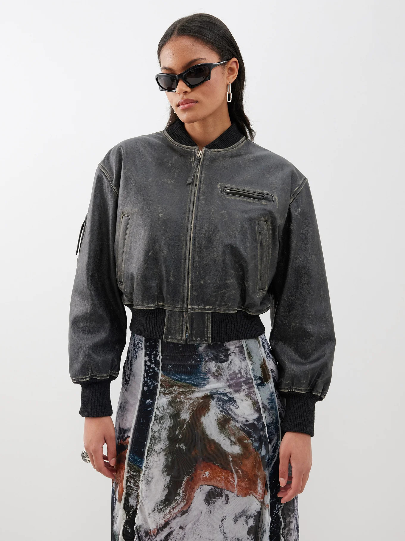 Distressed-leather bomber jacket | Matches (US)