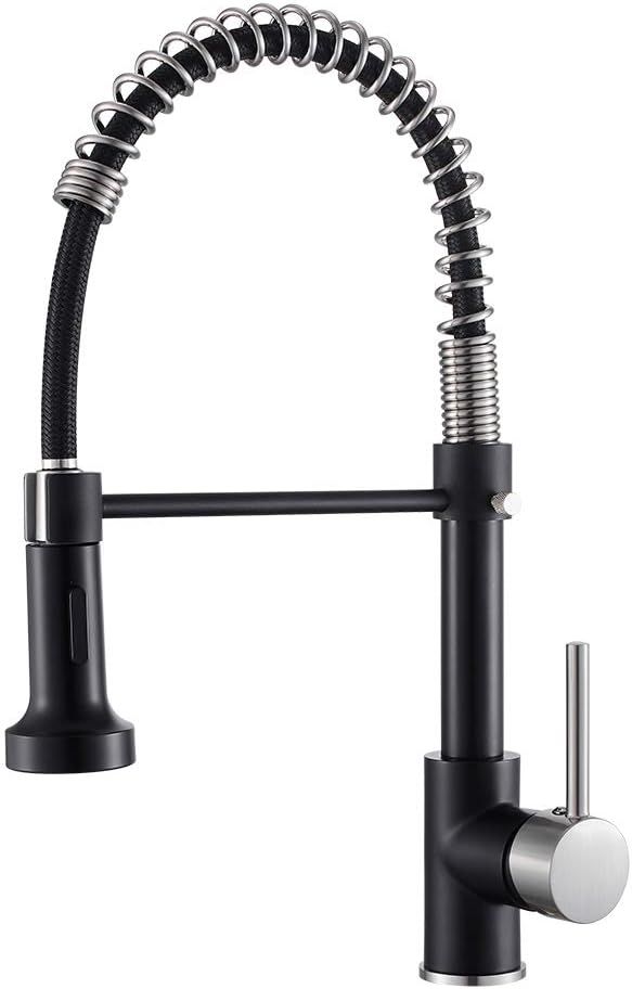 OWOFAN Low Lead Modern Single Handle Pull Down Sprayer Spring Kitchen Faucet, Brass Black&Brushed... | Amazon (US)