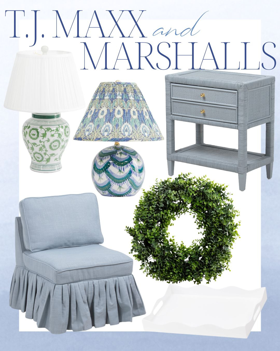 classic blue accents and chinoiserie-style lamps to skirted chairs, greenery, and timeless accent tables, these finds are perfect for refreshing your space on a budget.

T.J. Maxx home decor, Marshalls home finds, affordable furniture, blue and white decor, chinoiserie lamp, skirted chair, accent table, budget-friendly home 

 #LTKHome