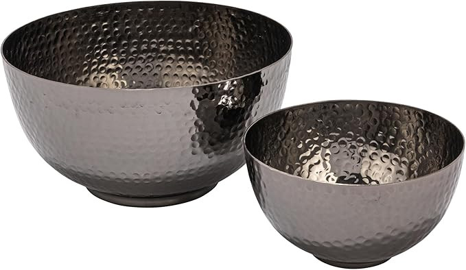 Bloomingville Round Hammered Metal, Set of 2 Sizes, Oxidized Silver Finish Bowl | Amazon (US)