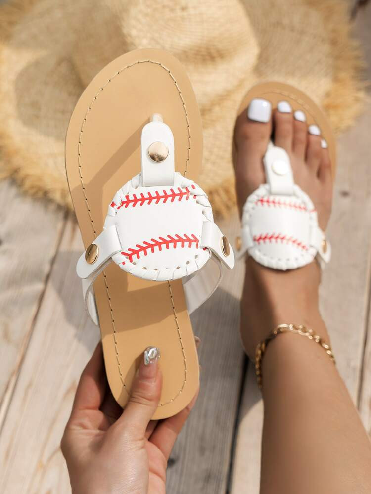 Striped Graphic Stitch Detail Thong Sandals | SHEIN