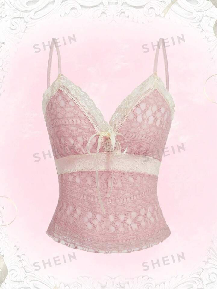 ROMWE Kawaii Contrast Lace Cami Top | SHEIN