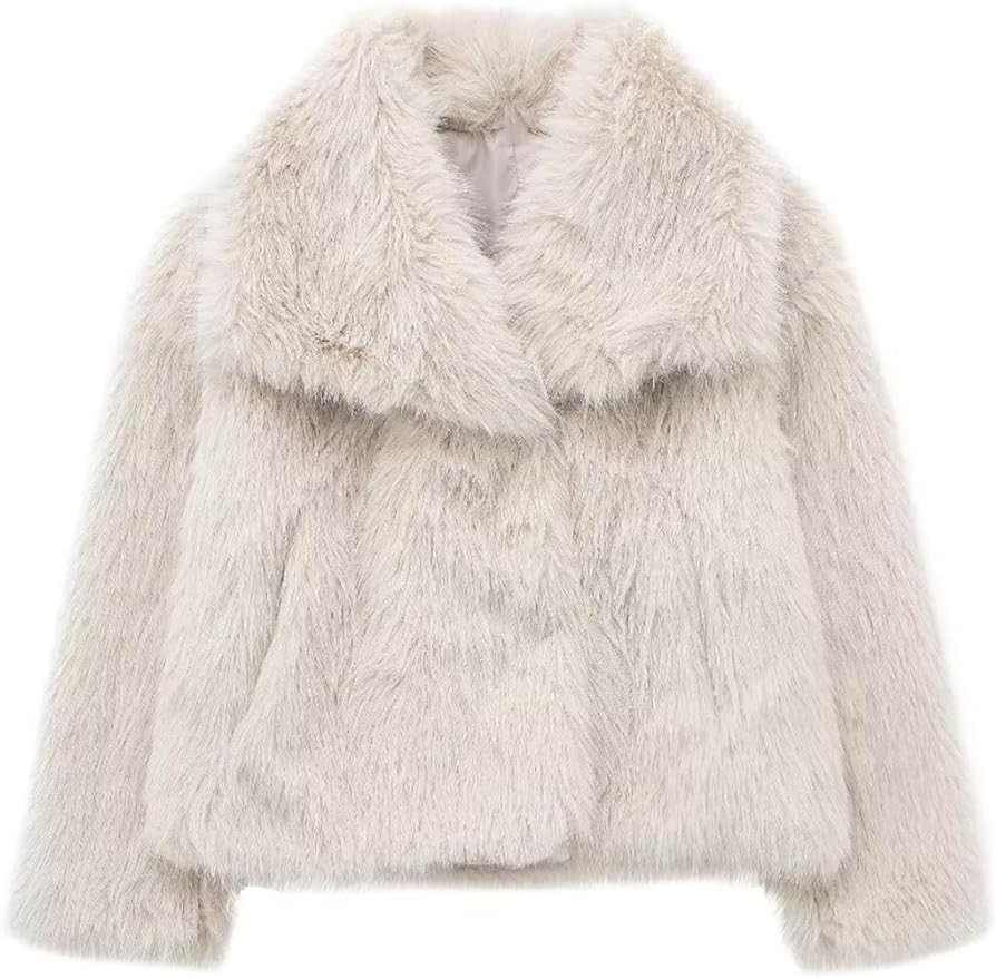 Women's Lapel Faux Fur Jackets Winter Warm Long Sleeve Coats Open Front Fluffy Outerwear | Amazon (US)