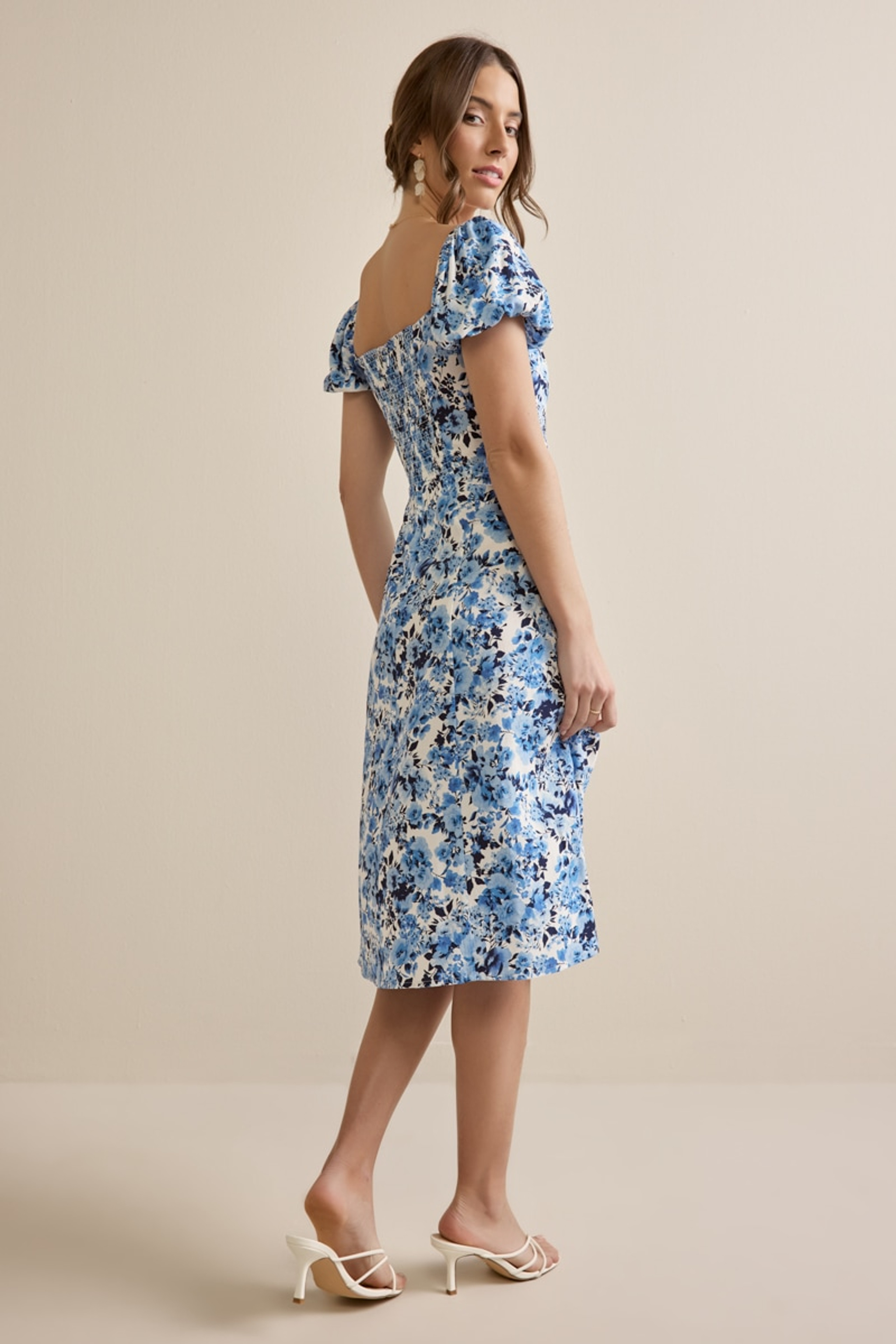 Tabitha Puff Sleeve Blue Midi Dress | Francesca's