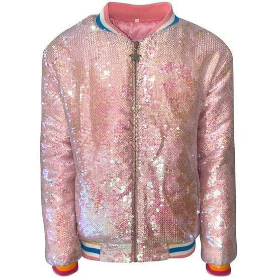 Lola + The Boys | Sequin Quilted Bomber Jacket, Bubble Gum (Pink, Size 14Y) | Maisonette | Maisonette