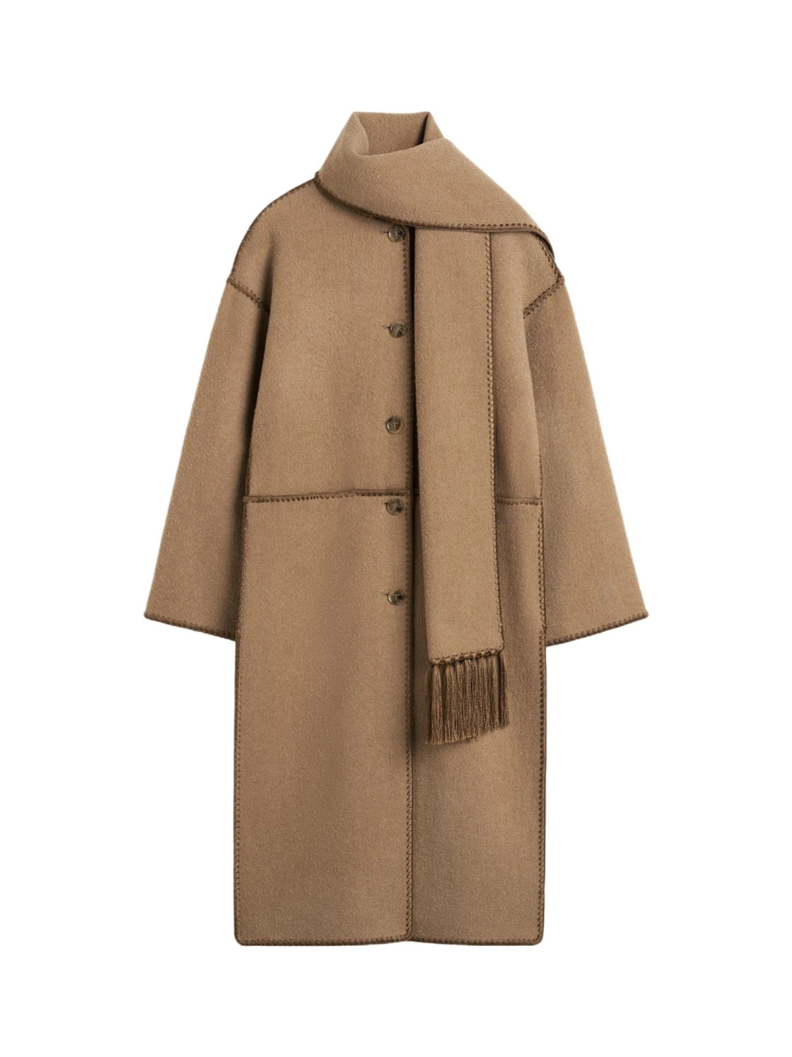 Totême Fringe Detailed Long Sleeved Scarf Coat | Senser US