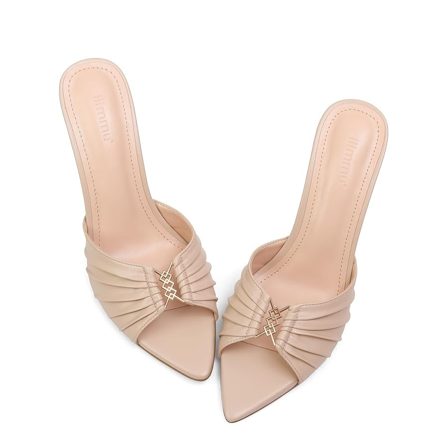 iiimmu 3.5 IN Stiletto Mules High Heels with Pointed Peep Toe Heeled Sandals Faux Leather | Amazon (US)