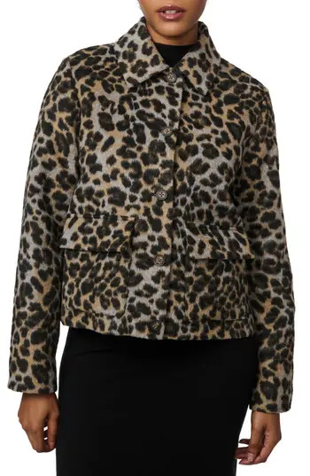 Bernardo Leopard Print Crop Jacket at Nordstrom Rack, Size Large | Nordstrom Rack
