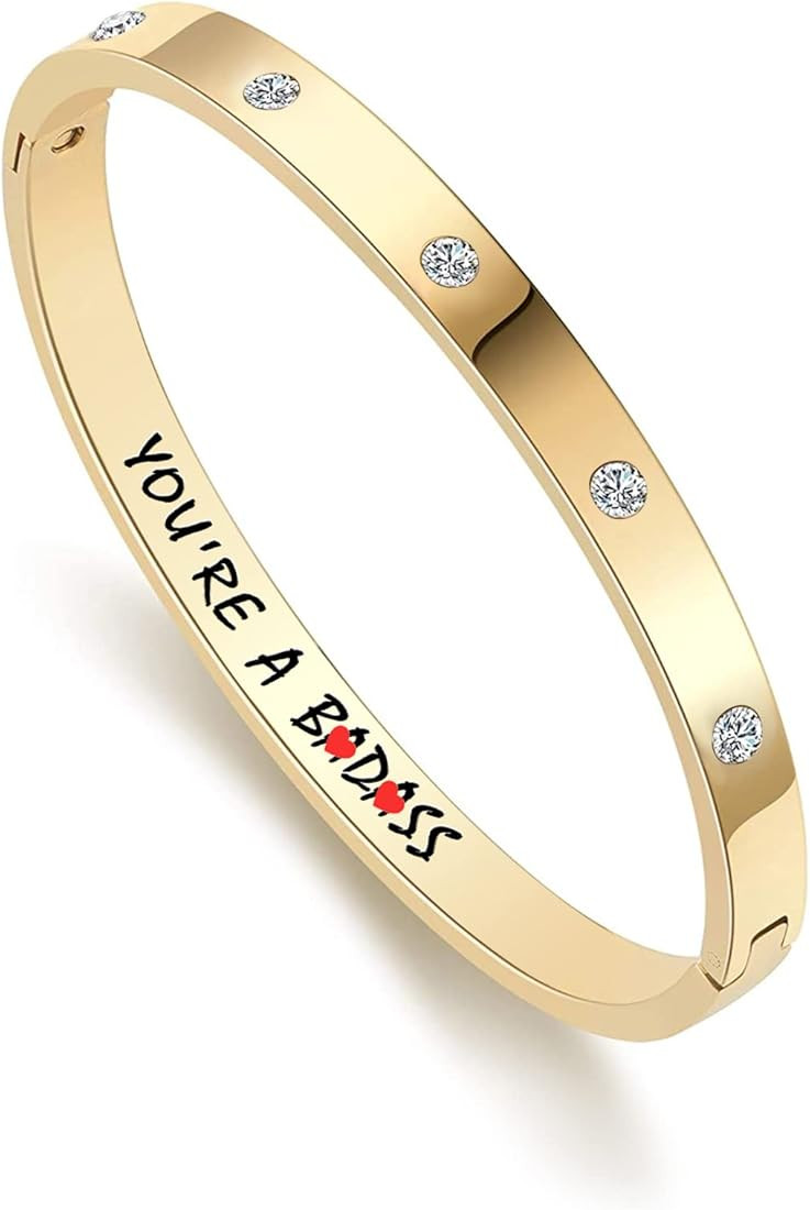 CONRAN KREMIX Gold Bangle For Women Girls 18K Real Gold Filled Bracelets Inspirational Fashion Je... | Amazon (US)