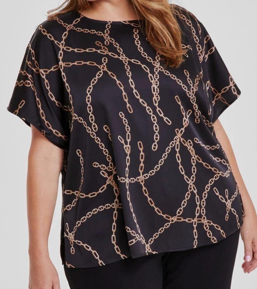 Anne Klein Women's Black Chain-Print Dolman-Sleeve Top Plus Size 0X | eBay US