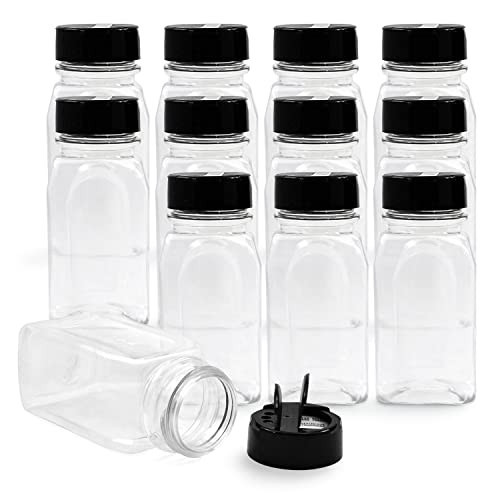 RoyalHouse 12 Pack 9.5 Oz Plastic Spice Jars with Black Cap, Clear and Safe Plastic Bottle Containers with Shaker Lids for Storing Spice, Herbs and Seasoning Powders, BPA Free, Made in USA | Amazon (US)