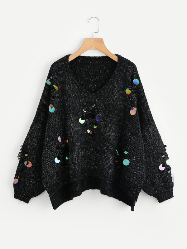 Jersey de punto con rotura y lentejuelas | SHEIN