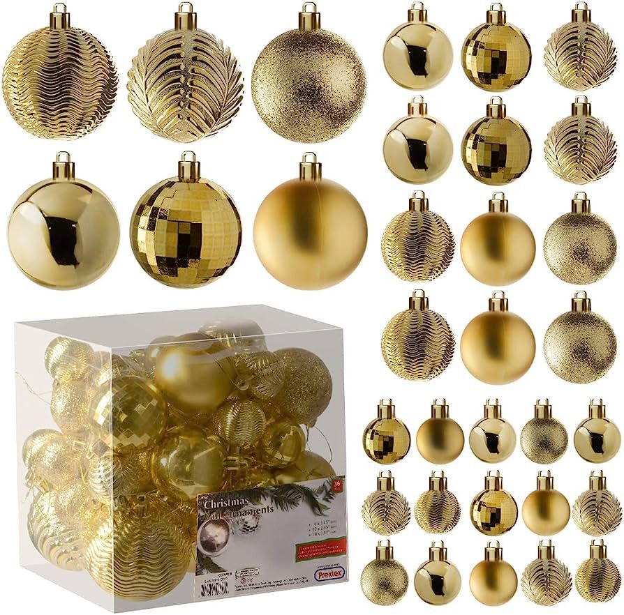 PREXTEX Christmas Tree Ornaments - Gold Christmas Ball Ornaments Set for Christmas, Holiday, Wreath  | Amazon (US)